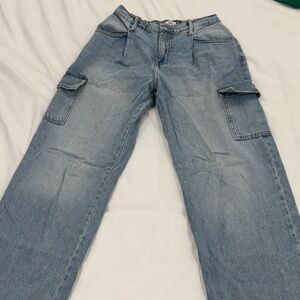 Blue Cargo Wide Leg Jeans